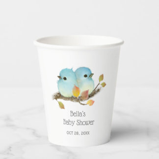 Gobelets En Papier Baby shower aux oiseaux bleus mignons