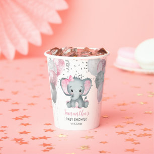 Gobelets En Papier Baby shower Ballons roses Eléphant fille mignonne