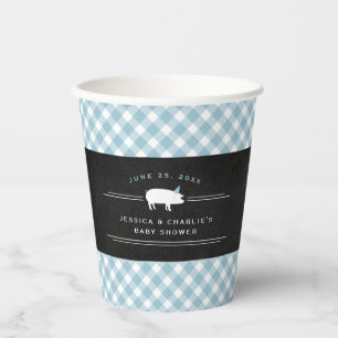 Gobelets En Papier Baby Shower BBQ Bébé Gingham Bleu Mixte