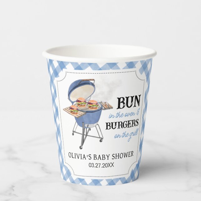 Gobelets En Papier Baby shower BBQ Burger Bleu (Recto)