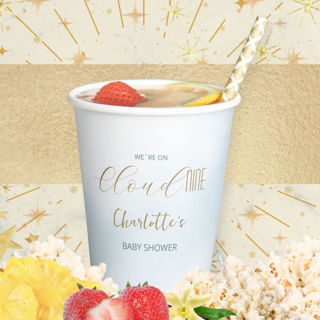 Gobelets En Papier Baby Shower Bleu Céleste Cloud 9 (Cloud 9 Celestial Blue Baby Shower Paper Cups ©Susanne Sachers - Sunny Mind 🌞)