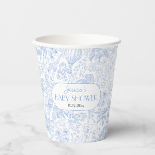 Gobelets En Papier Baby shower bleu Cute Safari Toile de Jouy