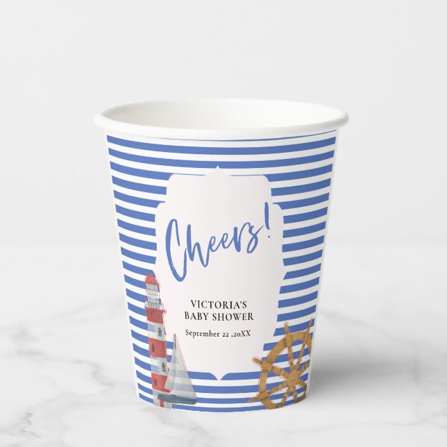 Gobelets En Papier Baby Shower Bleu Marin (Recto)