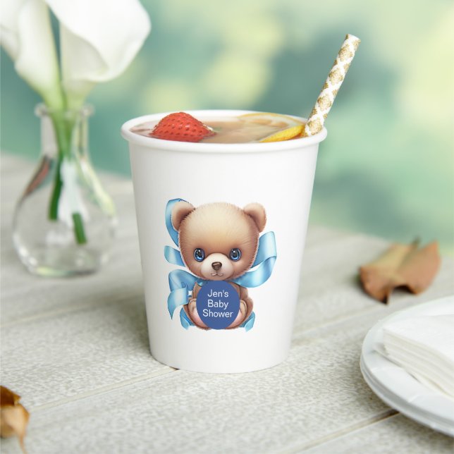 Gobelets En Papier Baby shower Bleu Teddy Bear (Insitu)