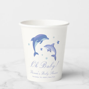 Gobelets En Papier Baby shower Blue Modern Summer Dolphin Stars