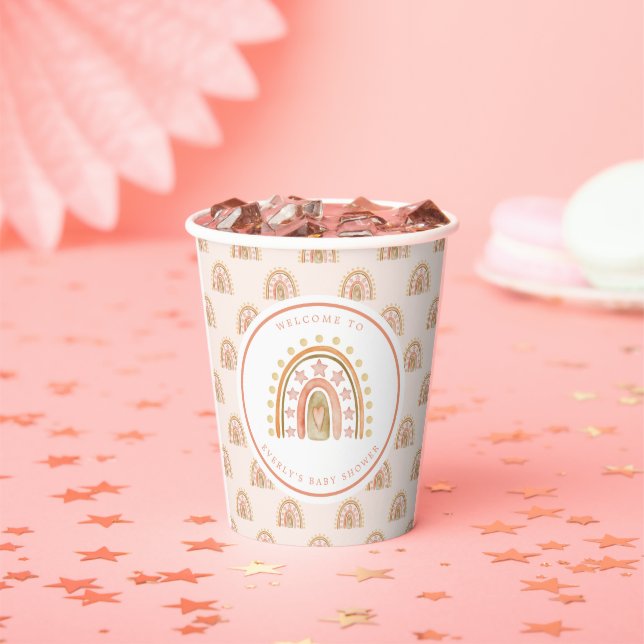 Gobelets En Papier Baby Shower Bohème Arc-en-Ciel Aquarelle (Insitu)