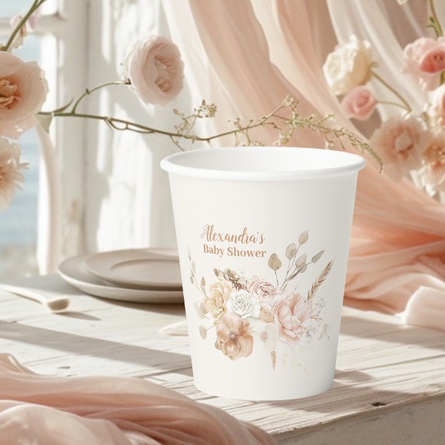 Gobelets En Papier Baby Shower Bohème Fleur Sauvage (Créateur téléchargé)