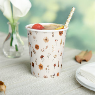 Gobelets En Papier Baby Shower Bohème Fleurs d'Automne