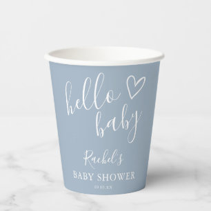 Gobelets En Papier Baby-Shower Bonjour Bébé Garçon Cœur Mignon Bleu P