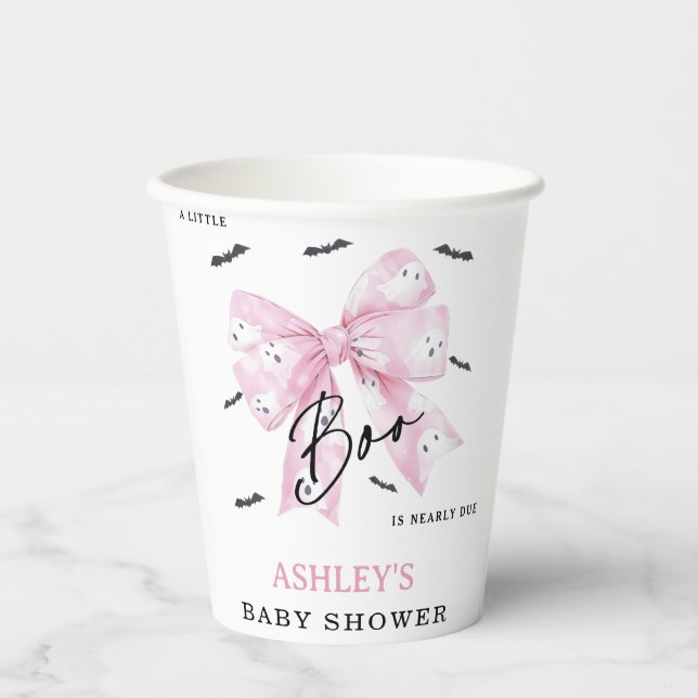 Gobelets En Papier Baby shower Boo Coquette Rose Bow (Recto)