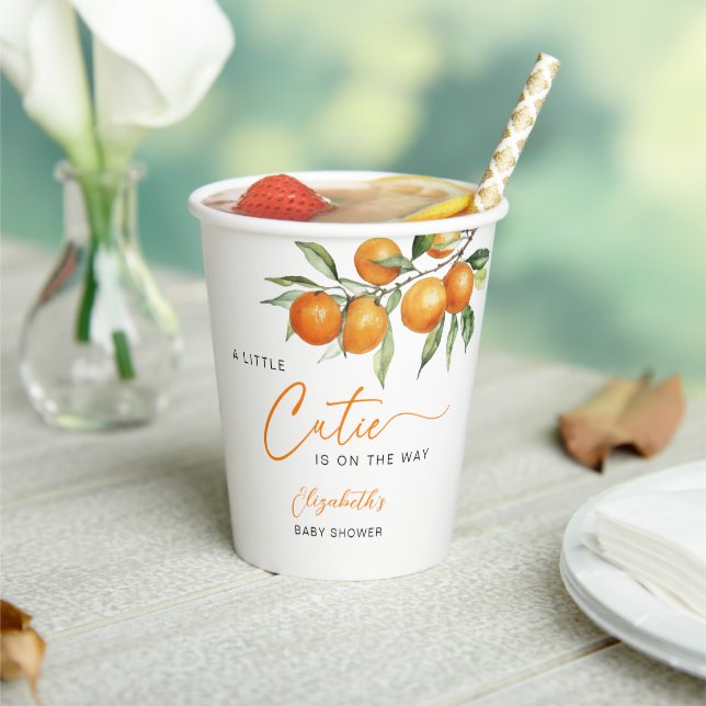 Gobelets En Papier Baby shower Botanique Citrus Orange Little Cutie (Insitu)