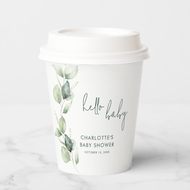 Gobelets En Papier Baby shower Botanique Eucalyptus (Recto)