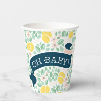 Gobelets En Papier Baby shower botanique jaune citron
