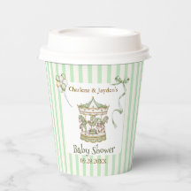 Baby Shower Carrousel Vintage Vert Aquarelle