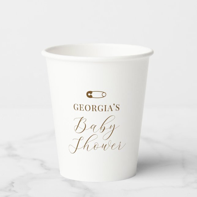 Gobelets En Papier Baby-Shower Chic Marron Chocolat (Recto)
