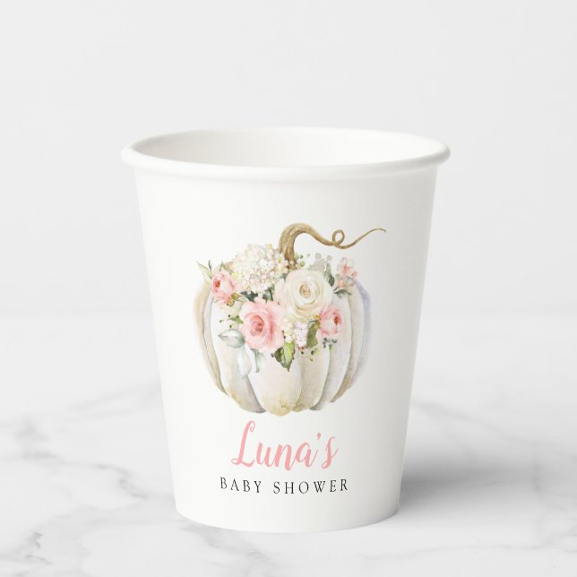 Gobelets En Papier Baby shower Citrouille d'automne (Recto)