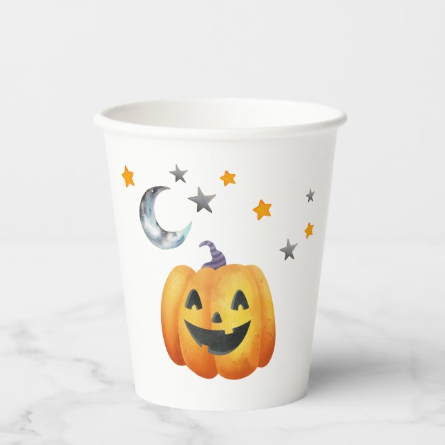 Gobelets En Papier Baby shower Citrouille de Little Boo Halloween (Recto)