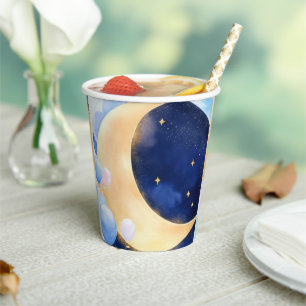 Gobelets En Papier Baby shower cosmique Lune et étoiles inspirées