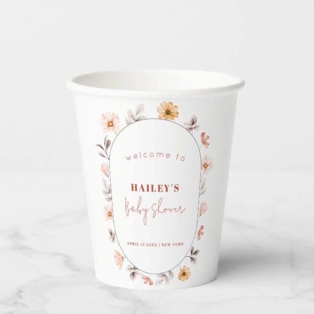 Gobelets En Papier Baby shower d'accueil Fleur sauvage Boho simple (Recto)