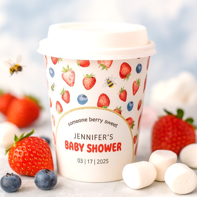 Gobelets En Papier Baby shower d'aquarelle doux Berry été (Summer Berry Sweet Watercolor Baby Shower Paper Cups)