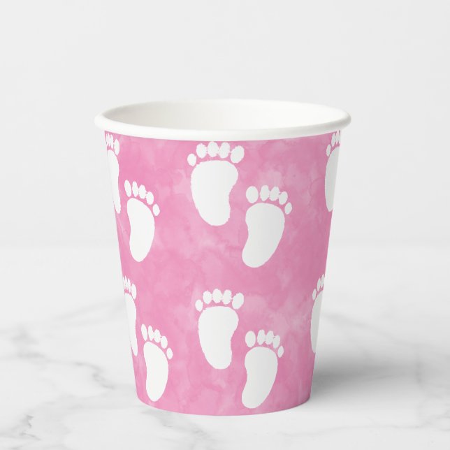 Gobelets En Papier Baby shower d'aquarelle rose Empreinte Motif (Recto)