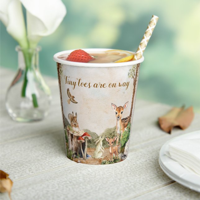 Gobelets En Papier baby shower d'aquarelle verte brune (Insitu)