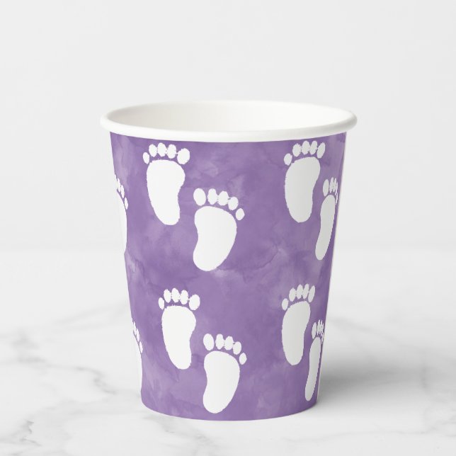 Gobelets En Papier Baby shower d'aquarelle violet Motif d'empreinte (Verso)