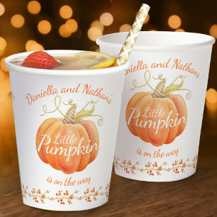 Gobelets En Papier Baby shower d'automne citrouille baie aquarelle