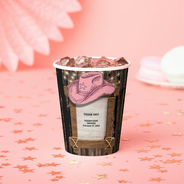 Gobelets En Papier Baby shower de Casquette Russe Rose Cowgirl (Insitu)