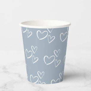Gobelets En Papier Baby shower de Coeurs dessinés en bleu foncé