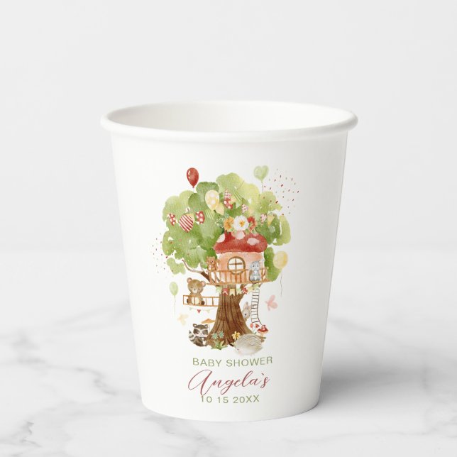 Gobelets En Papier Baby shower de fête Watercolor Woodland (Verso)