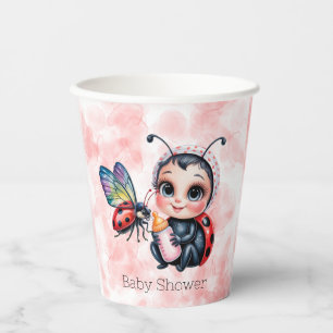 Gobelets En Papier Baby shower de fille de coccinelle et papillon