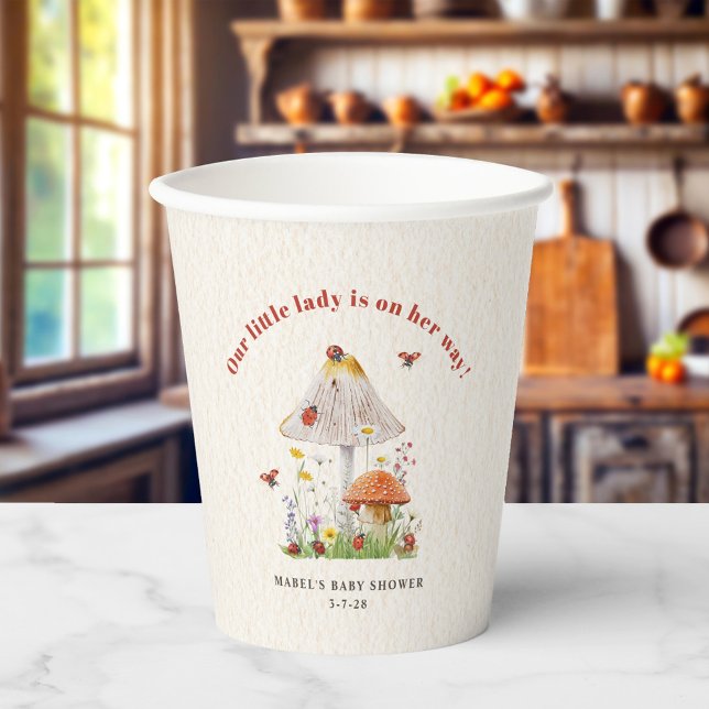 Gobelets En Papier Baby shower de fleurs de champignons de la petite  (Créateur téléchargé)