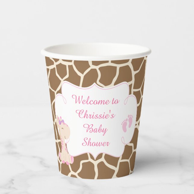 Gobelets En Papier Baby shower de Giraffe Rose Cute (Recto)