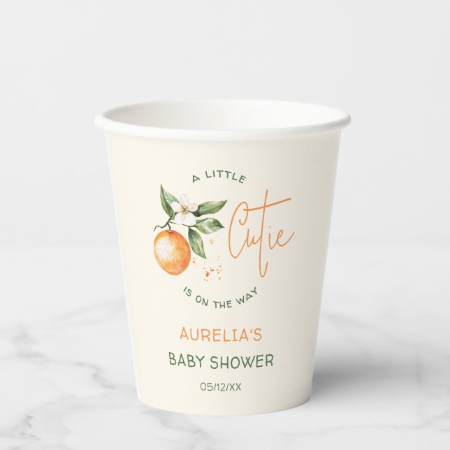 Gobelets En Papier Baby shower de la Petite Cutie Orange Citrus (Recto)