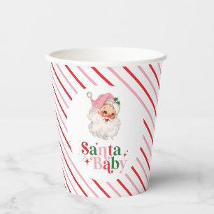 Gobelets En Papier Baby shower de Noël Retro Pink Père Noël bébé