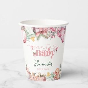 Gobelets En Papier Baby shower de Noël rose Père Noël