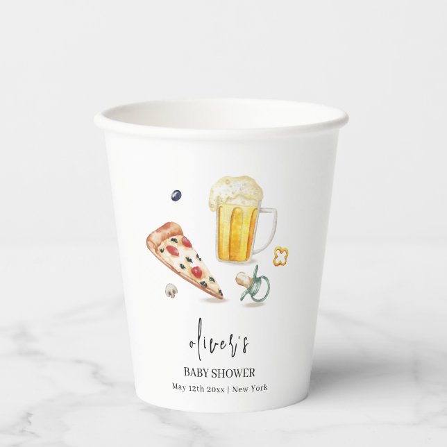 Gobelets En Papier Baby shower de pacifier des bières de pizza rustiq (Recto)