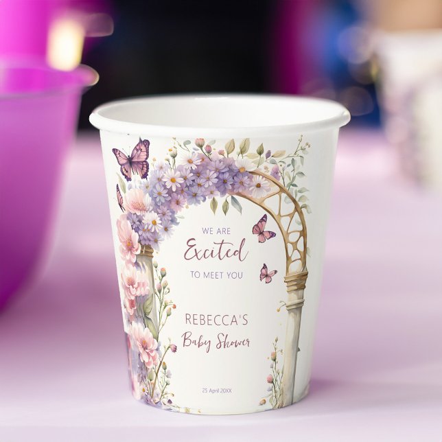 Gobelets En Papier Baby shower de papillons pastel de jardin enchanté (Enchanted garden baby shower tableware pastel butterflies baby shower template paper cups)