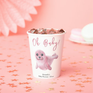 Gobelets En Papier Baby shower de phoque rose