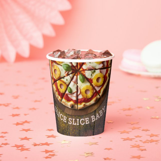 Gobelets En Papier Baby shower de pizza en tranches rustiques (Insitu)
