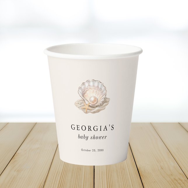 Gobelets En Papier Baby shower de plage de Little Pearl Seashell Coas (Créateur téléchargé)