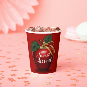 Gobelets En Papier Baby shower de pomme rouge d'arrivée douce