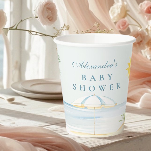 Gobelets En Papier Baby shower de Surf de plage de bord bébé (Créateur téléchargé)