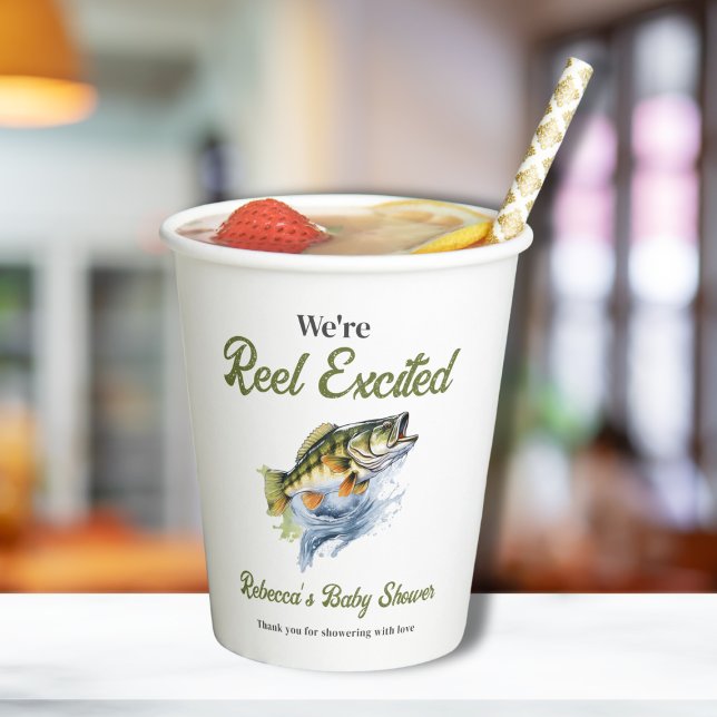 Gobelets En Papier Baby shower des pêcheurs de gros poissons de Reel (Créateur téléchargé)