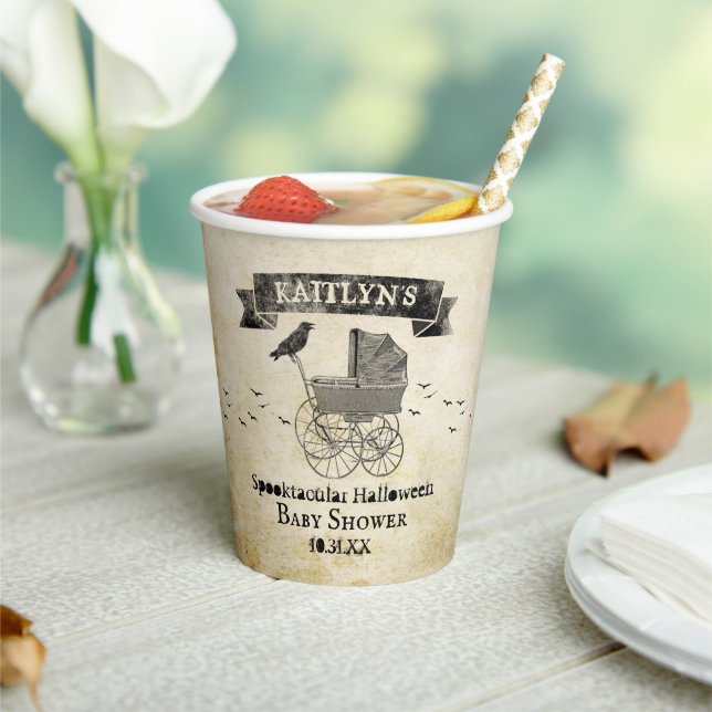 Gobelets En Papier Baby shower d'Halloween vintage (Insitu)
