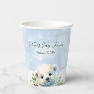 Gobelets En Papier Baby shower d'hiver bleu Ours polaire