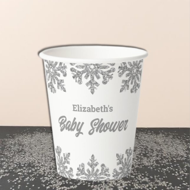 Gobelets En Papier Baby shower d'hiver Silver Snowflake (Créateur téléchargé)