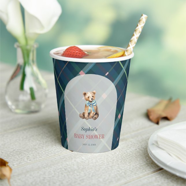 Gobelets En Papier Baby shower d'ours en peluche bleu marine (Insitu)