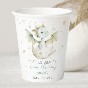 Gobelets En Papier Baby shower Dragon Cute Boy Coupes de papier vert